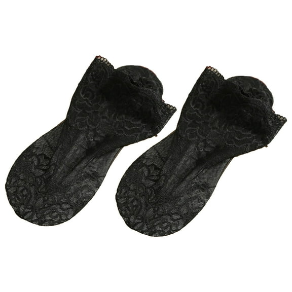 Anvazise Women Rose Lace Socks Thin Transparent Elastic Mesh Stockings Breathable Anklet Black One Size