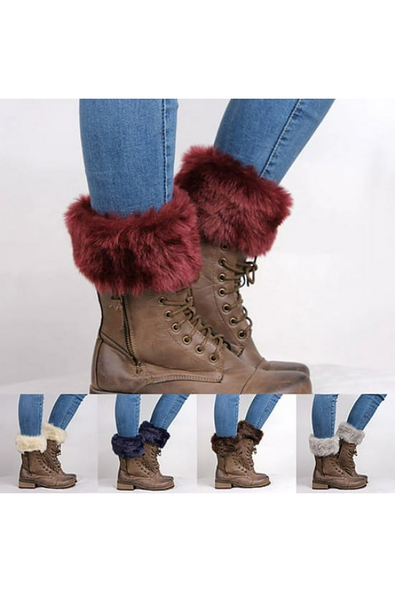 Women\'s Autumn Winter Fashion Furry Ribbed Boot Cuffs Boot Toppers Leg Warmers Black