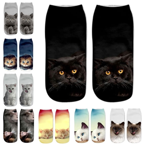 Anvazise Women's Men's Fashion Animal Cute 3D Cat Printed Casual Soft Ankle Socks color 4