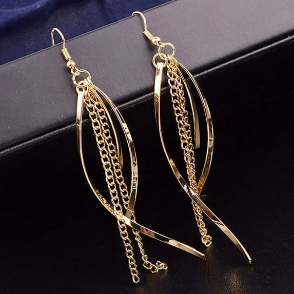 Anvazise Women's Vintage Elegant Alloy Long Tassels Chain Drop Hook Dangle Earrings Jewelry Golden