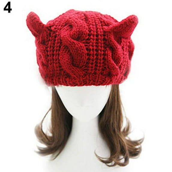 Anvazise Women's Winter Knit Crochet Braided Cat Ears Beret Beanie Ski Knitted Hat Cap