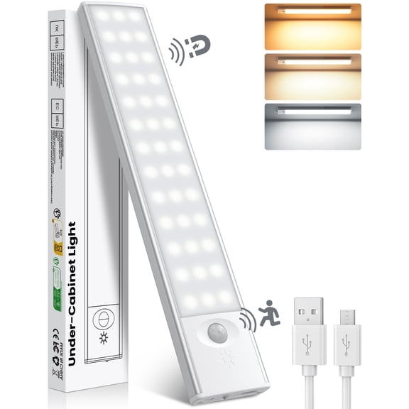 Anveltech USB-C 0.47 in LED Under-Cabinet Lights, 3 Colors Modes & Stepless Dimming, USB-C Rechargeable Under Cupboard Lighting for Wardrobe/Stairs/Bedroom/RV, 1 Count