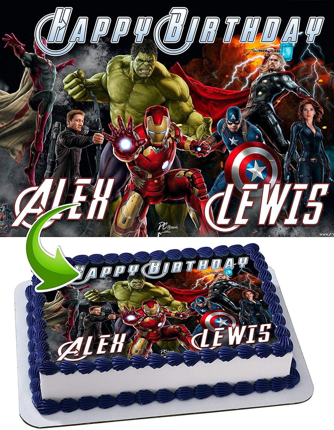 INKUTEN Anvengers Hulk, Iron Man, Thor, Captain America Edible Cake Image Topper 1/4 Sheet (8"x10.5")