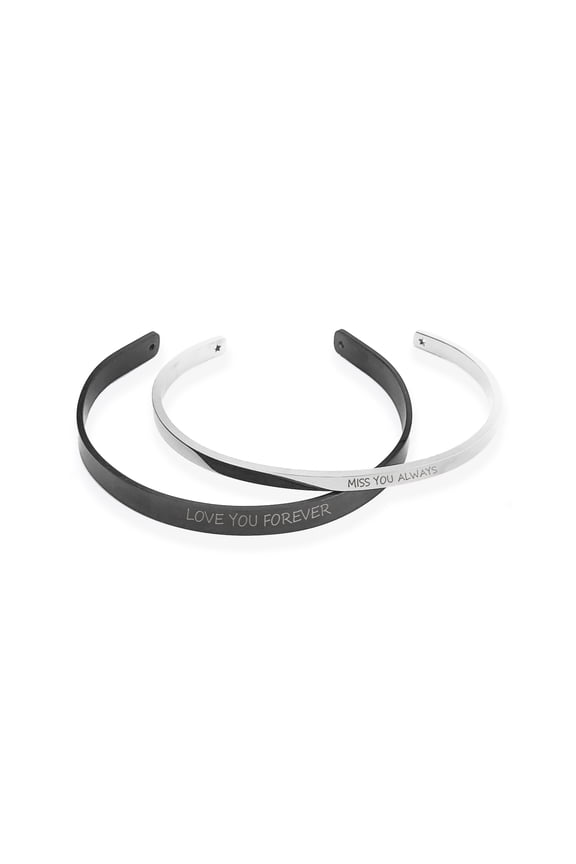 Anvia Custom Gift for Him Personalized Engraving Stainless Steel Matching His and Hers Cuff Bangle Free Engraving Bracelet with Gift Box Ships Next Day! [M-Black | W- Silver]