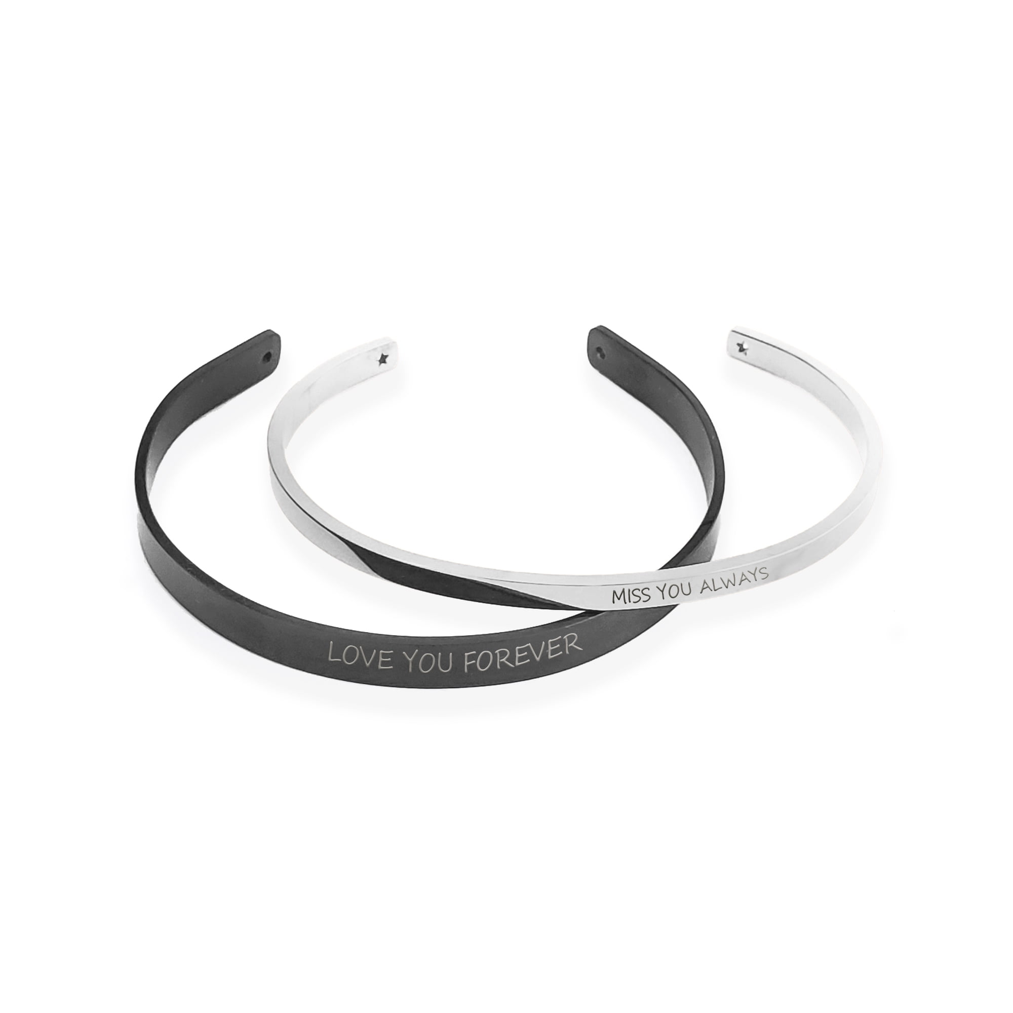 Anvia Custom Gift for Him Personalized Engraving Stainless Steel Matching His and Hers Cuff Bangle Free Engraving Bracelet with Gift Box Ships Next Day! [M-Black | W- Silver]