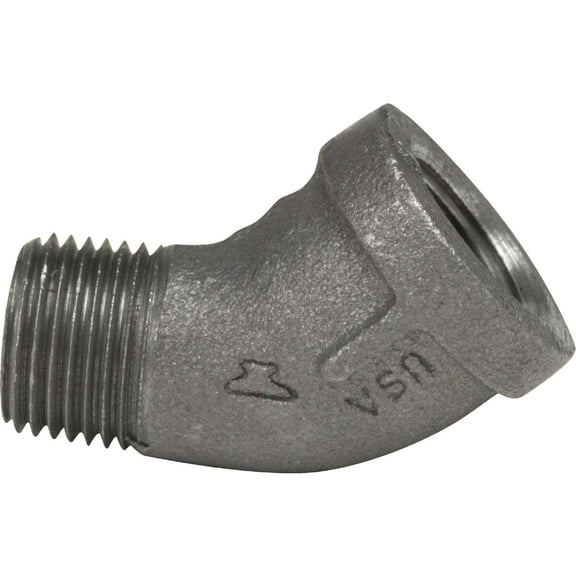 Anvil 8700128203, Malleable Iron Pipe Fitting, 45 Degree Street Elbow, 1/2" NPT Male x NPT Female, Black Finish