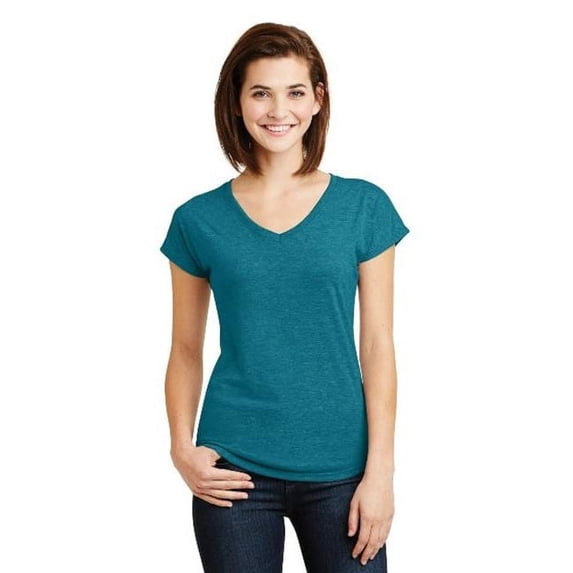 Anvil 6750VL Ladies Tri-Blend V-Neck Tees, Heather Galapagos Blue - Extra Small