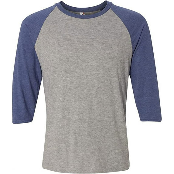 Anvil 6755 Men's Tri-Blend 3/4-Sleeve Tee Heather Grey True Heather Blue XS