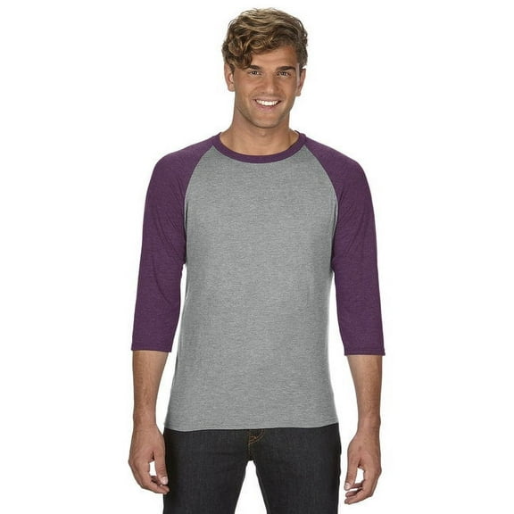 Anvil 6755 Tri-Blend 3/4-Sleeve Tee Heather Grey/True Heather Aubergine XS