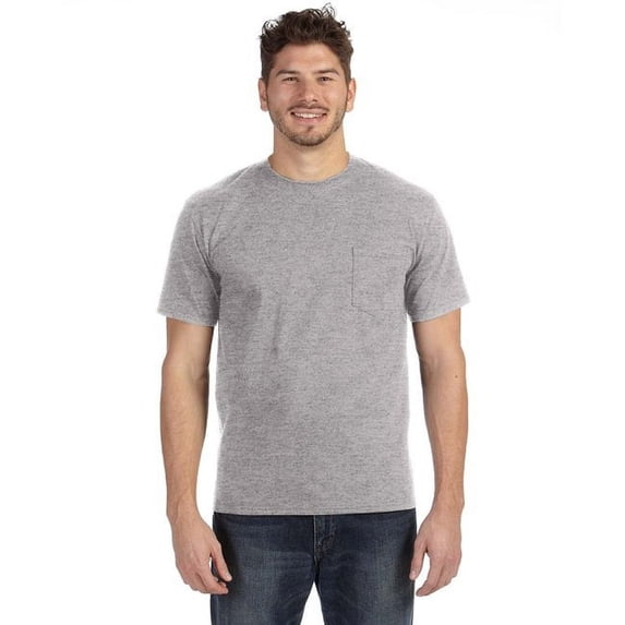 Anvil 783 Men's Midweight Pocket T-Shirt Heather Grey S