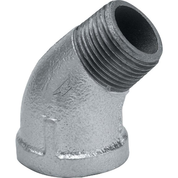 Anvil 8700128609, Malleable Iron Pipe Fitting, 45 Degree Street Elbow, 1" NPT Male x NPT Female, Galvanized Finish