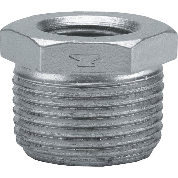 Anvil 8700130555, Steel Pipe Fitting, Hex Bushing, 1/2" NPT Male x 3/8" NPT Female, Galvanized Finish