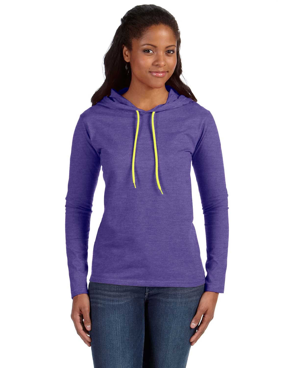 Anvil 887L Ladies Lightweight Long Sleeve Cotton Hooded Tee Walmart Business Supplies