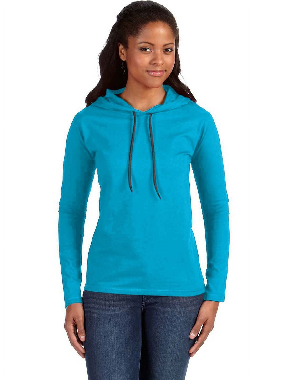 Anvil 887L Ladies Lightweight Long Sleeve Hooded T Shirt Carib Blue Dk Gr Small Walmart