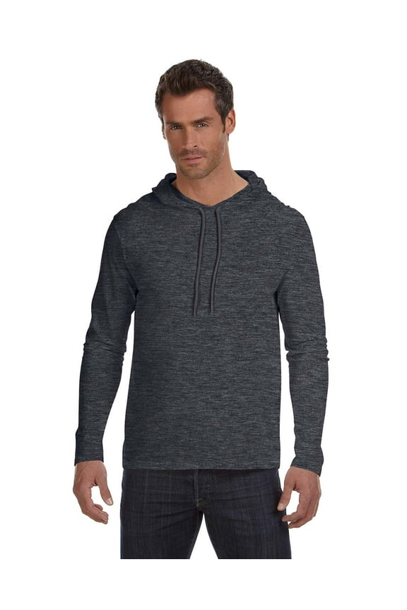 Adult Lightweight Long Sleeve Hooded Tee , 987AN , HTH DK GY/ DK GY , Small