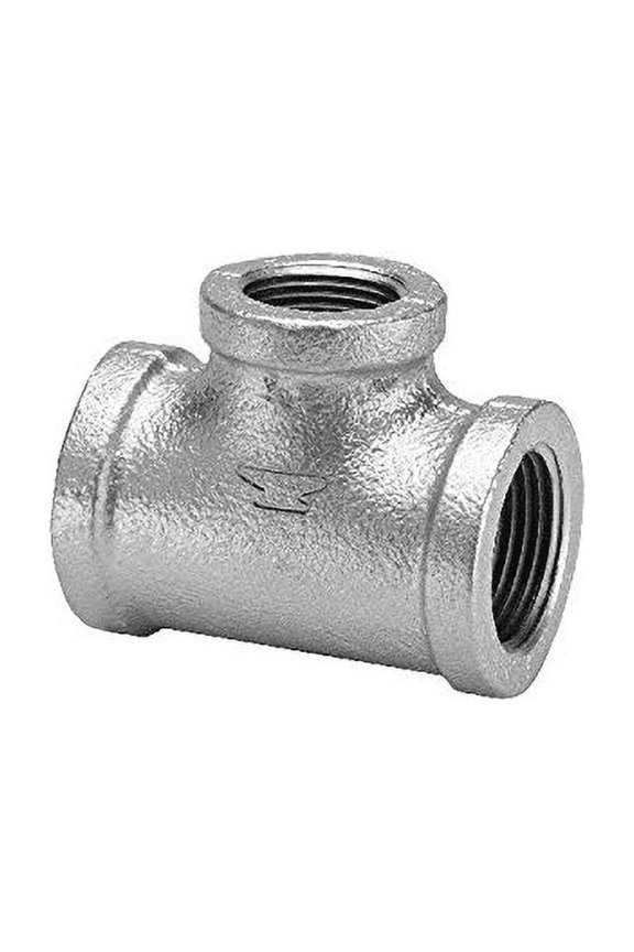 Malleable Iron Reducing Tee Pipe Fitting - Galvanized Finish - 3/4" x 3/4" x 1/2" NPT Female