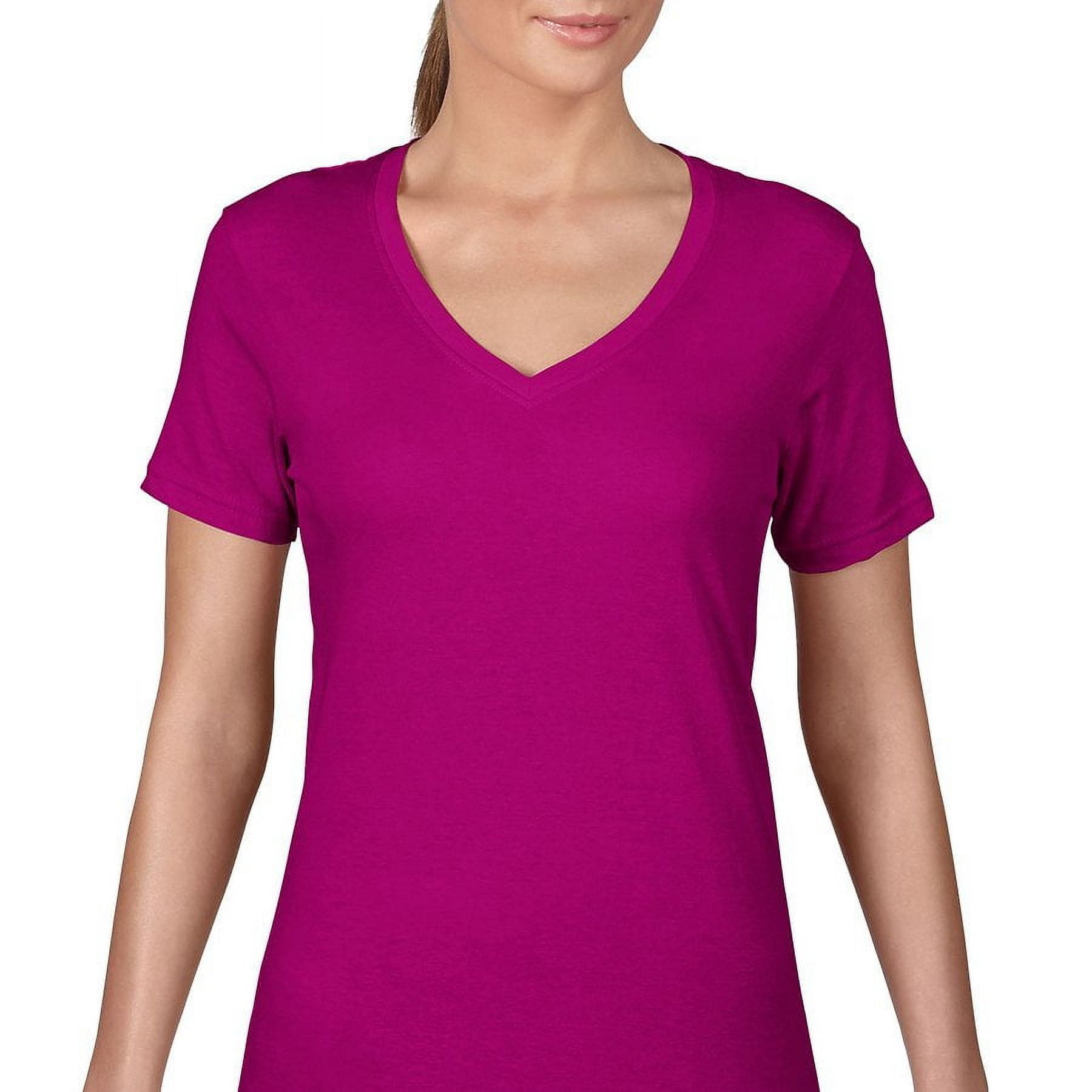 Tee-shirt Personnalisé Women`s Fashion Basic V-Neck Tee Anvil Hot_pink