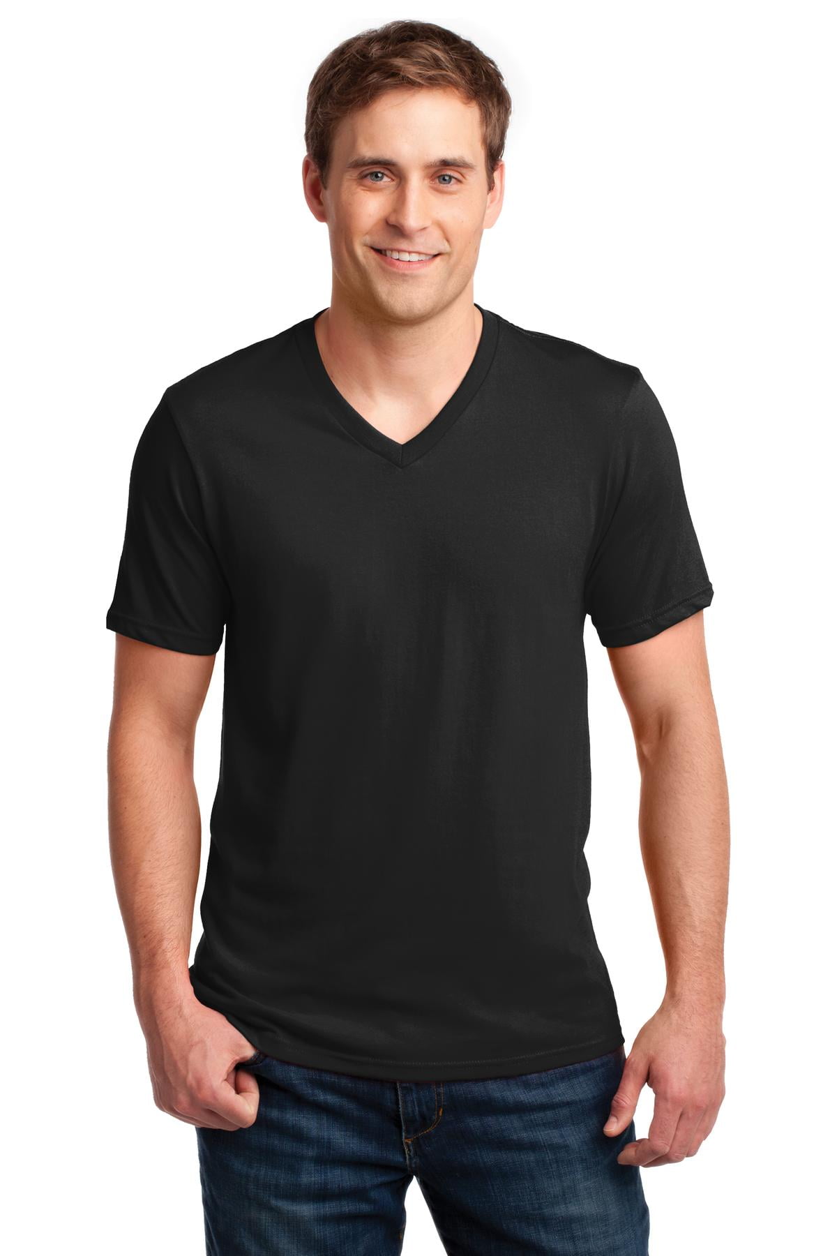 Anvil 982 V Neck Ring Spun Cotton 4.5 oz T Shirt, Black, L, Pack Of 6 ...