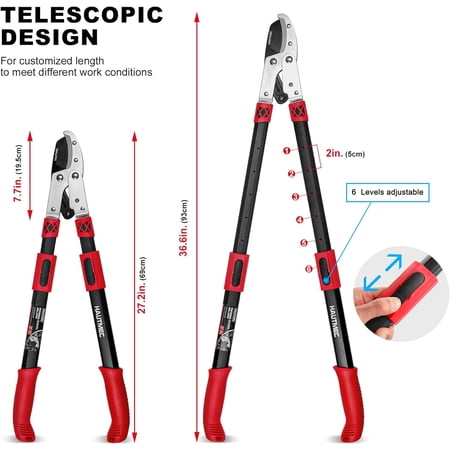 Anvil Loppers for Tree Trimming Heavy Duty, Extendable 27-37" Garden Bypass Loppers with Compound Action System, 2" Cutting Capacity, Labor-Saving Tree Trimmer for Yard, Lawn Cutter