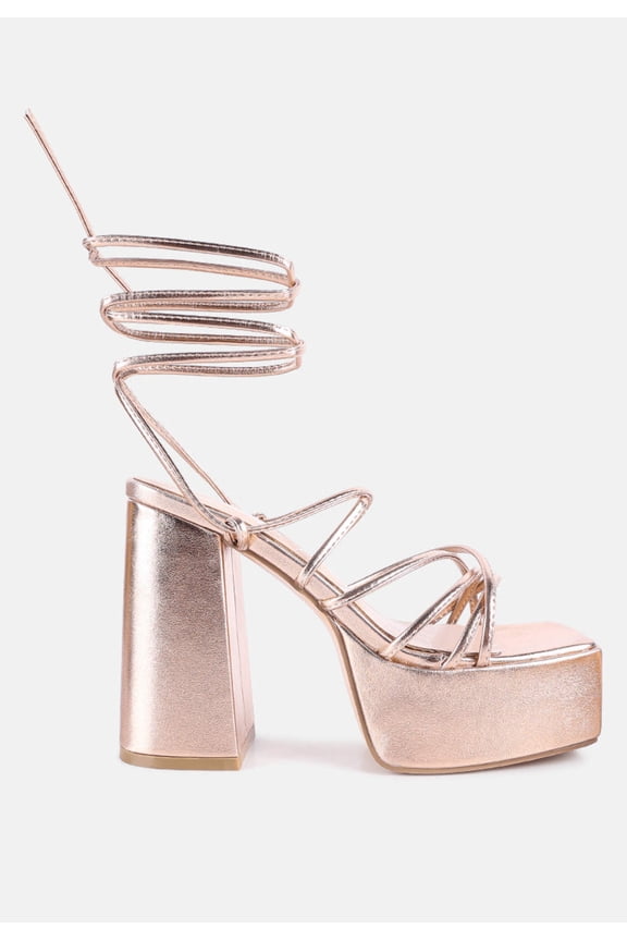 Anvil Metallic Block Heeled Lace Up Sandals