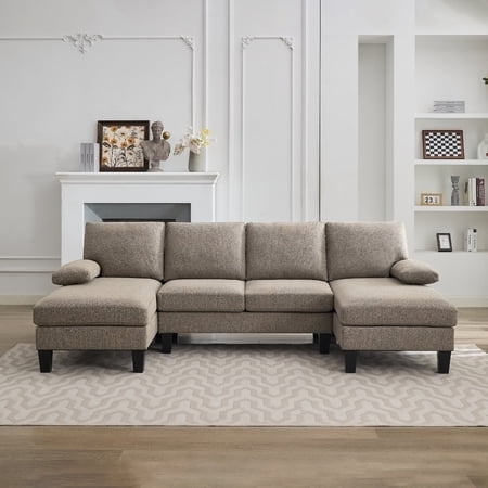 Anviora Home Sectional Sofa for Living Room, U-Shaped Sofa Couch with Chenille Fabric, 4 Seat Sofa with Double Chaise for Apartment