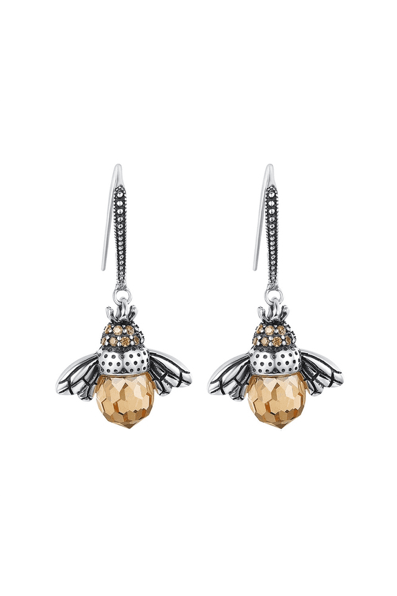 Dancing Bee Earrings Sterling Silver Queen Bees Drop Dangle Earring Honey Bee Little Bumblebee Pendant Necklace
