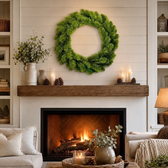 Anvora 20 Inch Norfolk Pine Artificial Christmas Wreath, Realistic Green Pine Needles Front Door Wreath, Seasonal Holiday Home Ornament for Christmas Winter Party Indoor Outdoor Decoration