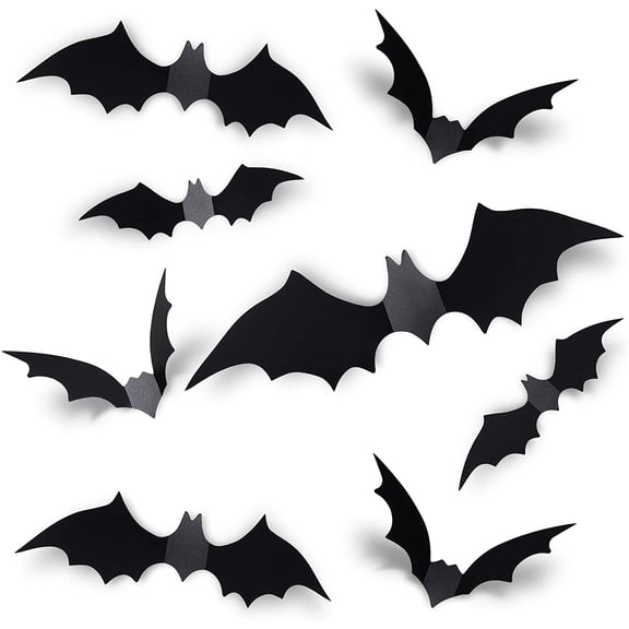 Anvora 81 Pack Realistic Black 3D Bat Halloween Decor, 4 Various Sizes PVC Scary Bat Wall Decal Stickers, DIY Self-Adhesive Bat Ornaments for Indoor Home Wall Decor and Halloween Party Decorations