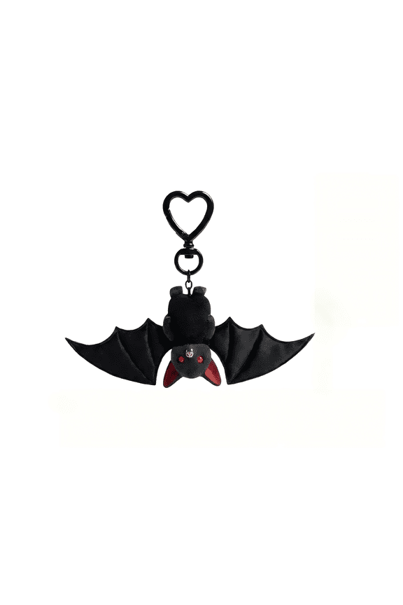 Gothic Bat Plush Keychain, 7.8 Inch Cute Vampire Bat Stuffed Animal Charm Keychain, Soft Spooky Bat Pendant with Heart Clasp for Backpack Halloween Hanging Accessory Decoration