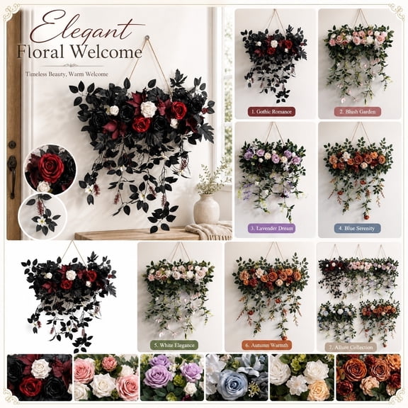 Anvora Gothic Purple Wedding Arch Floral Swag 25.5 Inch, Halloween Hanging Artificial Flower Garland for Front Door, Reception Wall Party Backdrop Fireplace Wall Wedding Table Halloween Decor