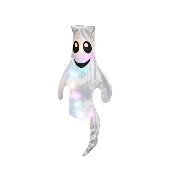 Anvora Halloween Ghost Hanging Decor,LED Light Up Ghost 43" Windsock Flag Decoration, Smiling Face Wind Sock Flag for Front Porch Tree, Yard Garden Indoor Outdoor Halloween Party Supplies