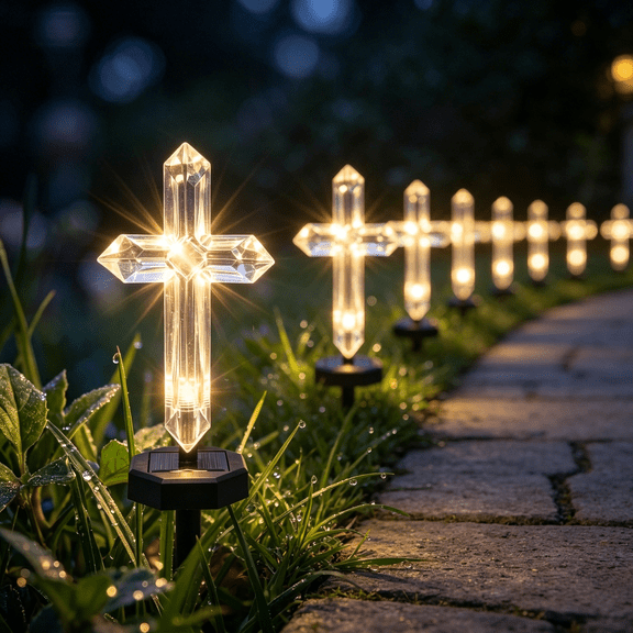 Anvora Solar Powered Cross Garden Stake 20 Inch, Waterproof LED Crystal Cross Light for Outdoor Yard, Lawn, Cemetery and Religious Memorial Halloween Outdoor Decoration