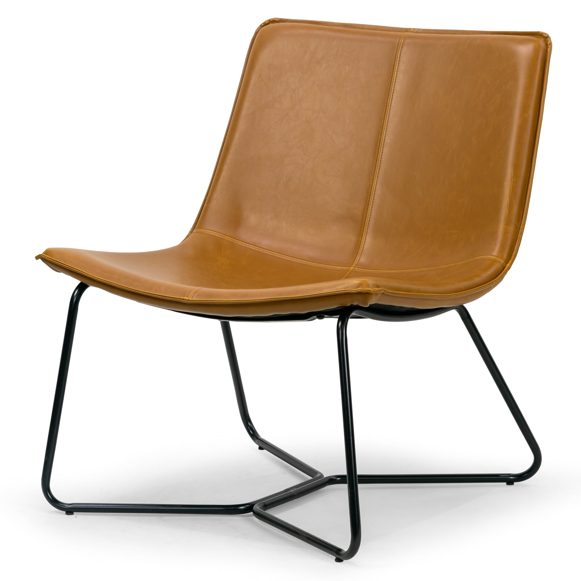 Anwar Light Brown Faux Leather Wide Seating Accent Chair with Metal Legs