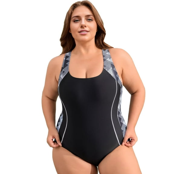 Anwell Plus Size Swimsuit for Womens Modest Sport Swimwear Racerback One Piece Bath Suit