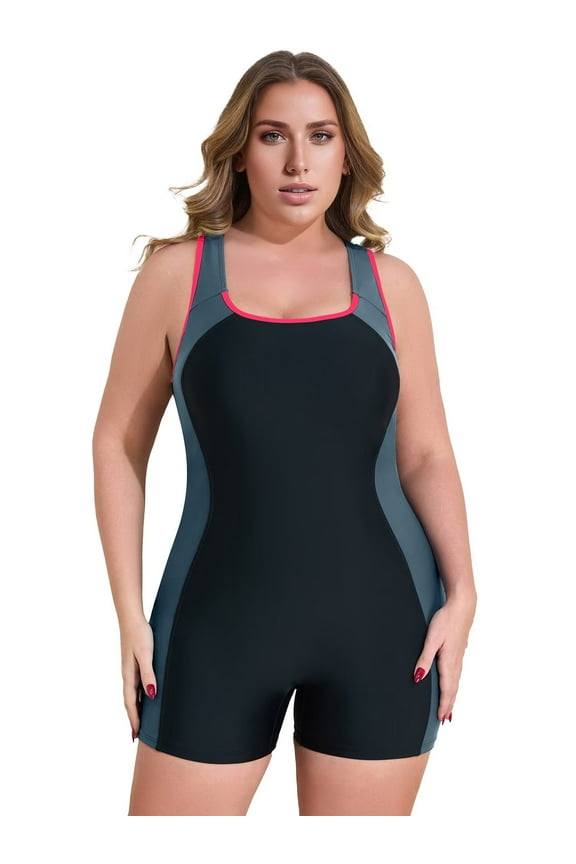 Plus Size Swimsuit for Womens Tummy Control Sport Swimwear Boyleg Racerback One Piece Bath Suit