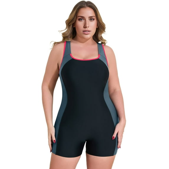 Anwell Plus Size Swimsuit for Womens Tummy Control Sport Swimwear Boyleg Racerback One Piece Bath Suit