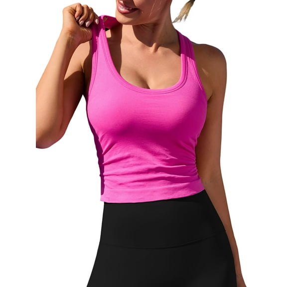 Anwell Racerback Tank Tops for Womens Seamless Cropped Workout Tops Built in Bra