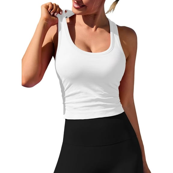 Anwell Racerback Tank Tops for Womens Seamless Cropped Workout Tops Built in Bra