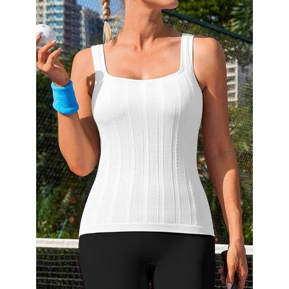Anwell Ribbed Sport Tank Tops for Womens Seamless Workout Tops Built-in Bra Slim Fit