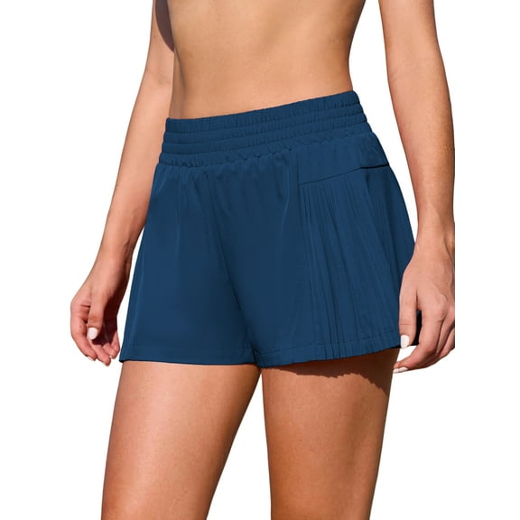 Anwell Swim Shorts for Womens Pleated Side Swim Bottoms High Waisted Bikini Tanikini Bath Suit Shorts