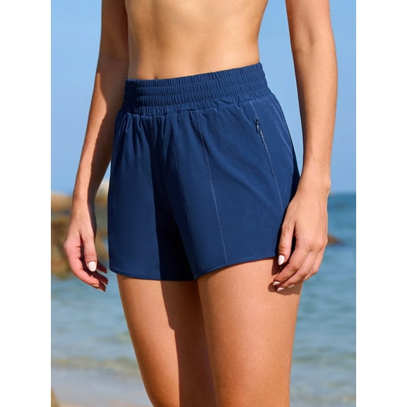 Anwell Women's Swim Shorts High Waisted Quick Dry UPF 50+ Beach Board Shorts for Women with Brief & Pockets