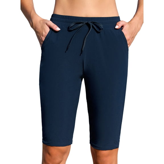 Anwell Womens Drawstring Swim Capris Swimming Pants for Women High Waisted Swimsuit Bottoms with Pockets UPF50 