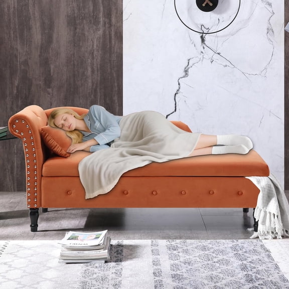 Anwick Chaise Longue - Indoor Upholstered Recliner, Modern Style, Suitable for Living Room, Bedroom, Sofa Bed (Orange + Storage Space)