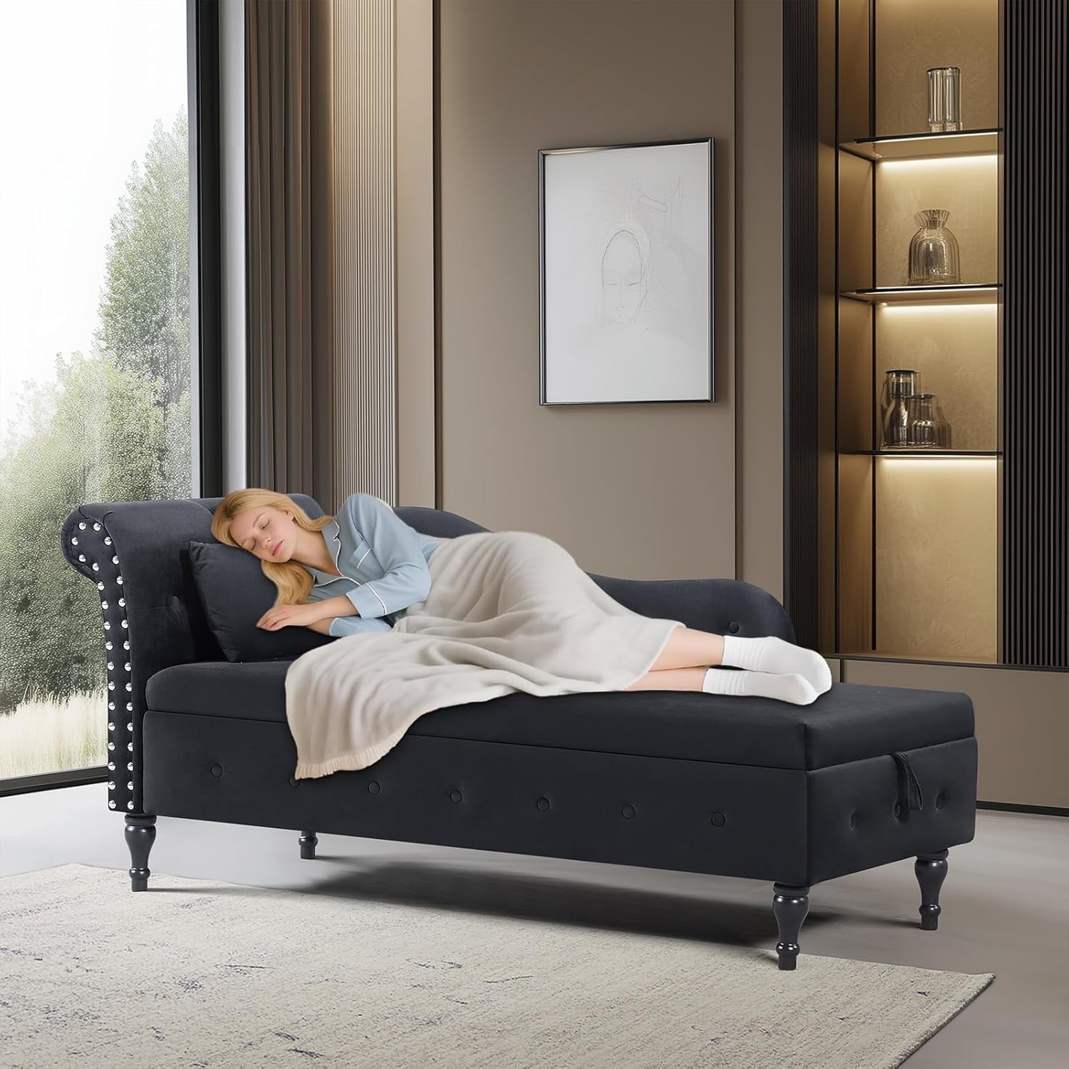 Anwick Chaise Lounge Indoor Tufted Fabric, Modern Upholstered Recliner ...