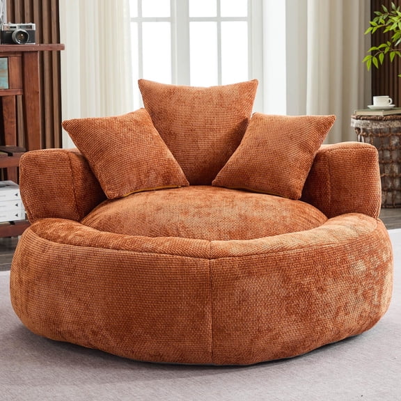 Anwick King Beanbag Chair, Adult Reading Corner Chair, Extra Large Puffy Chair with Backrests, Plush Fabric, Foam Filling, No Assembly Required (Orange)