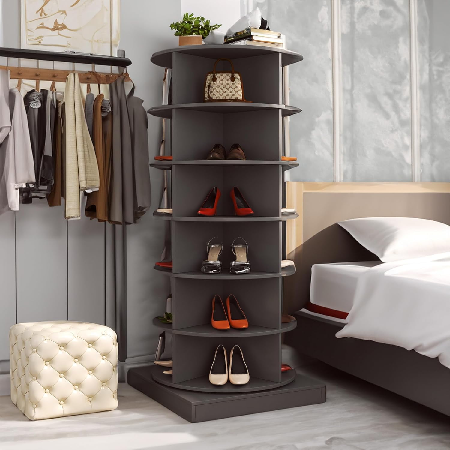 Anwick Rotating Shoe Rack, Spinning Shoe Rack Tower Round Carousel, 360 ...