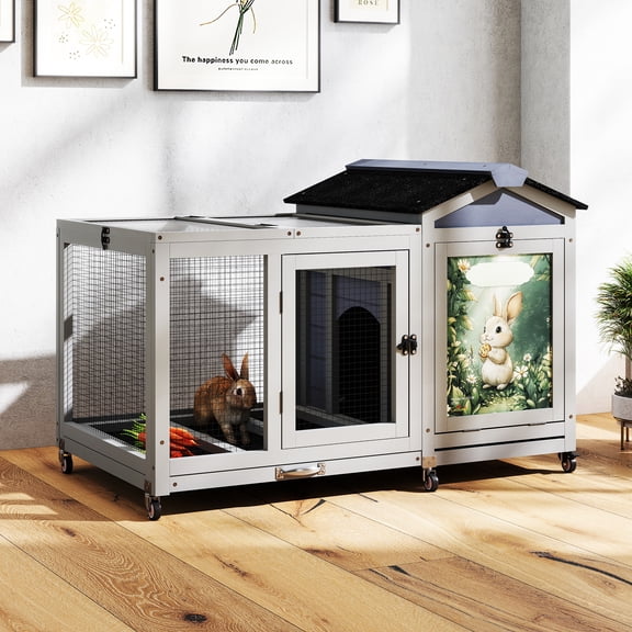 Anwickjeff Wooden Rabbit Hutch, Indoor & Outdoor Small Animal House with Casters, Weatherproof Roof, Removable Tray, Bunny Cage Pet House for Rabbits, Ducks, Squirrels, and Guinea Pigs