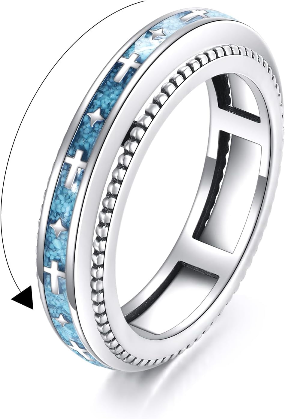 Anxiety Cross Turquoise Rings 925 Sterling Silver Star Fidget Spinner Ring Jewelry for Women Men Lover