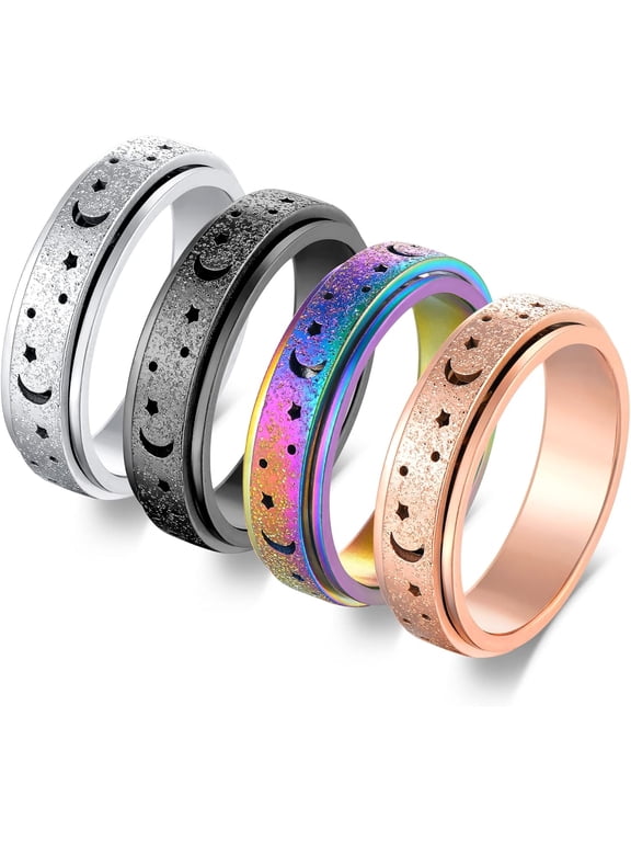Anxiety Fidget Relief Spinner Rings for Women 6 mm Stainless Steel Worry Stress Relieve Ring Band Set for Anxiety Women Men Size 5-11