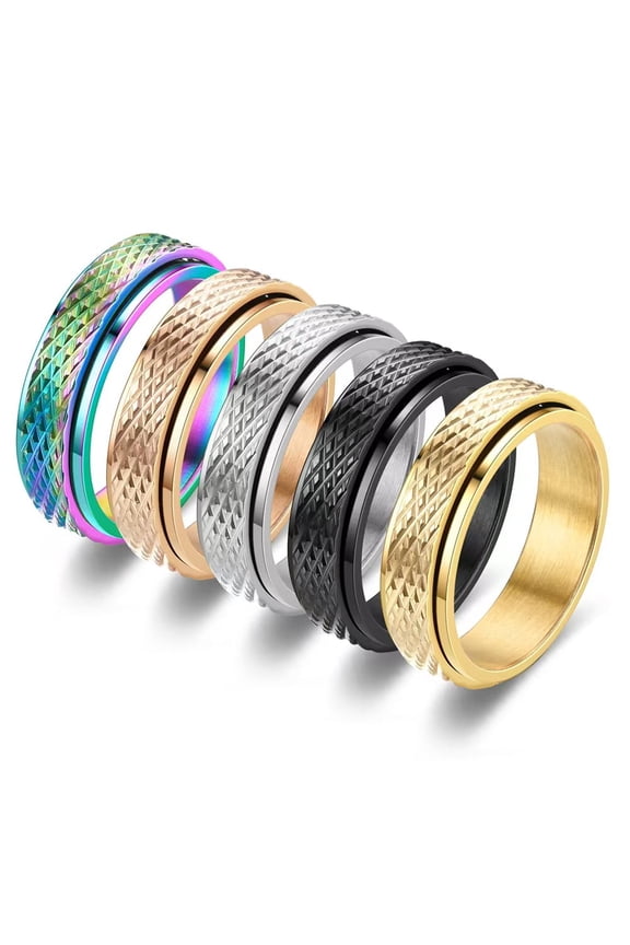 Anxiety Fidget Relief Spinner Rings for Women 6 mm Stainless Steel Worry Stress Relieve Ring Band Set for Anxiety Women Men Size 6-11